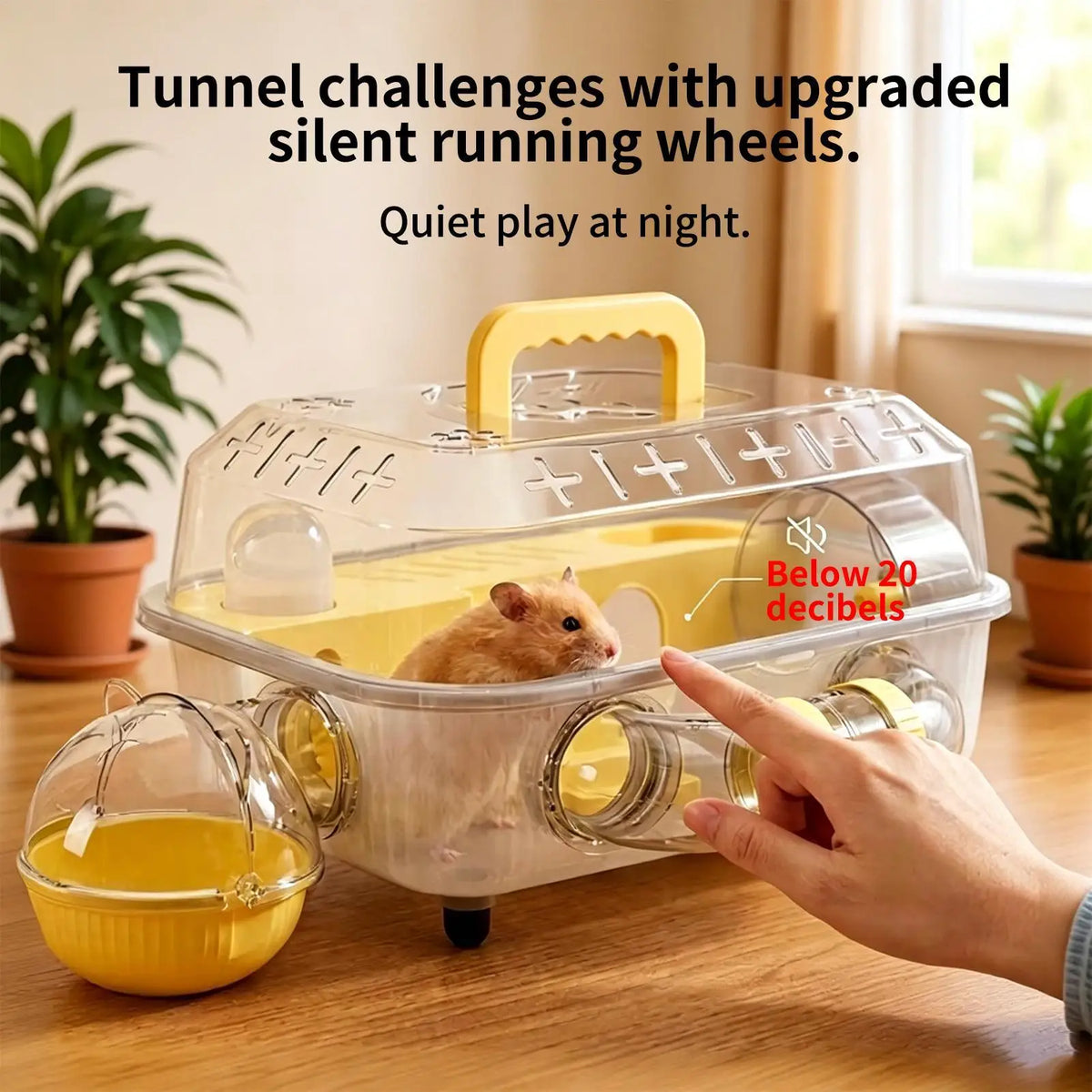 Hamster Cages 2-Layer Detachable Transparent Carrier With Tunnel And Silent Wheel 37x25x22cm Hamster Habitat For Exercise