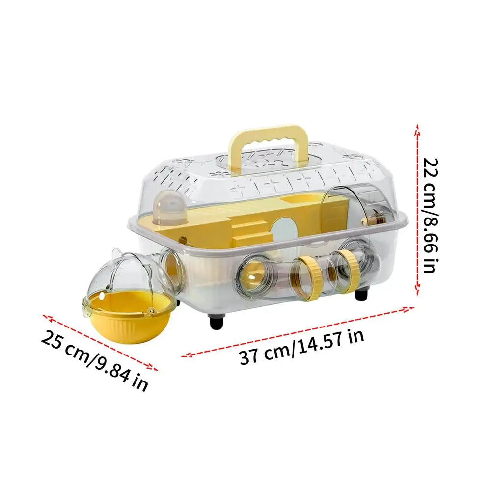 Hamster Cages 2-Layer Detachable Transparent Carrier With Tunnel And Silent Wheel 37x25x22cm Hamster Habitat For Exercise