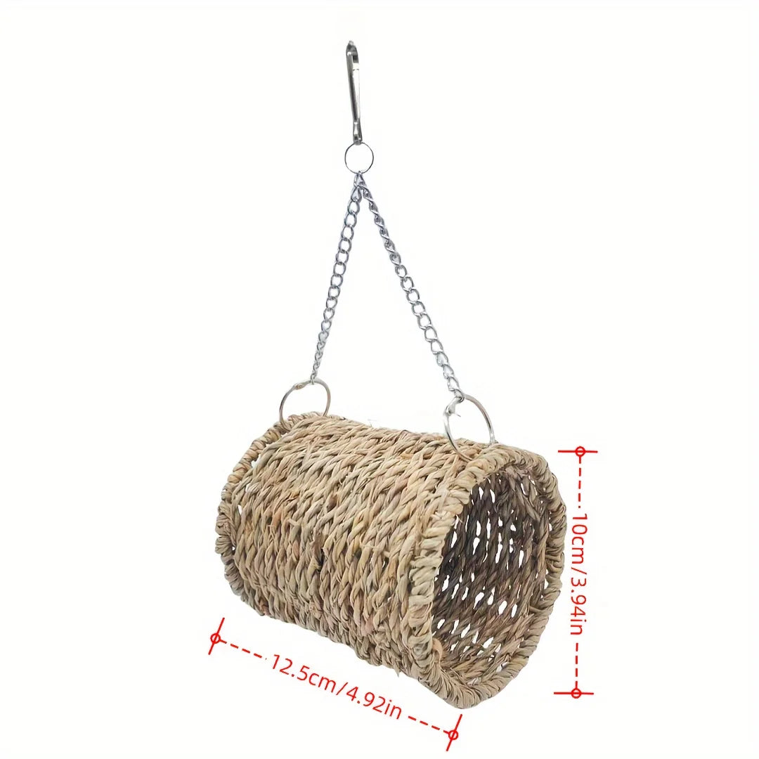 Bird Nest Bed Grass Tunnel Hammock Hanging Parrot Pet Chinchilla Hamster Cage Ornament Decoration Hamster Cradle Woven Straw Bed