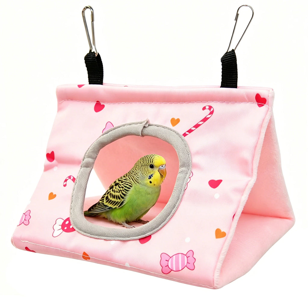 Vogelnesthöhle für kleine Vögel – Gemütliche Käfig-Hängematte, weiches und sicheres Vogelhaus, Blau / Grün-Weiß / Rosa, S/M/L