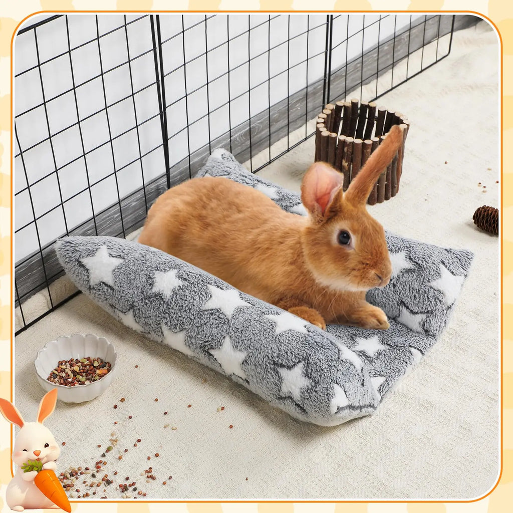 Rabbit Bed - Thick and Soft Concave-Shaped Rabbit Bed, Pillow-Style Soft Cushion, with a Recliner-Style Pillow, Suitable for Indoor Rabbits in Cages, a Sleeping Gift for Rabbits, Gray Star Pattern