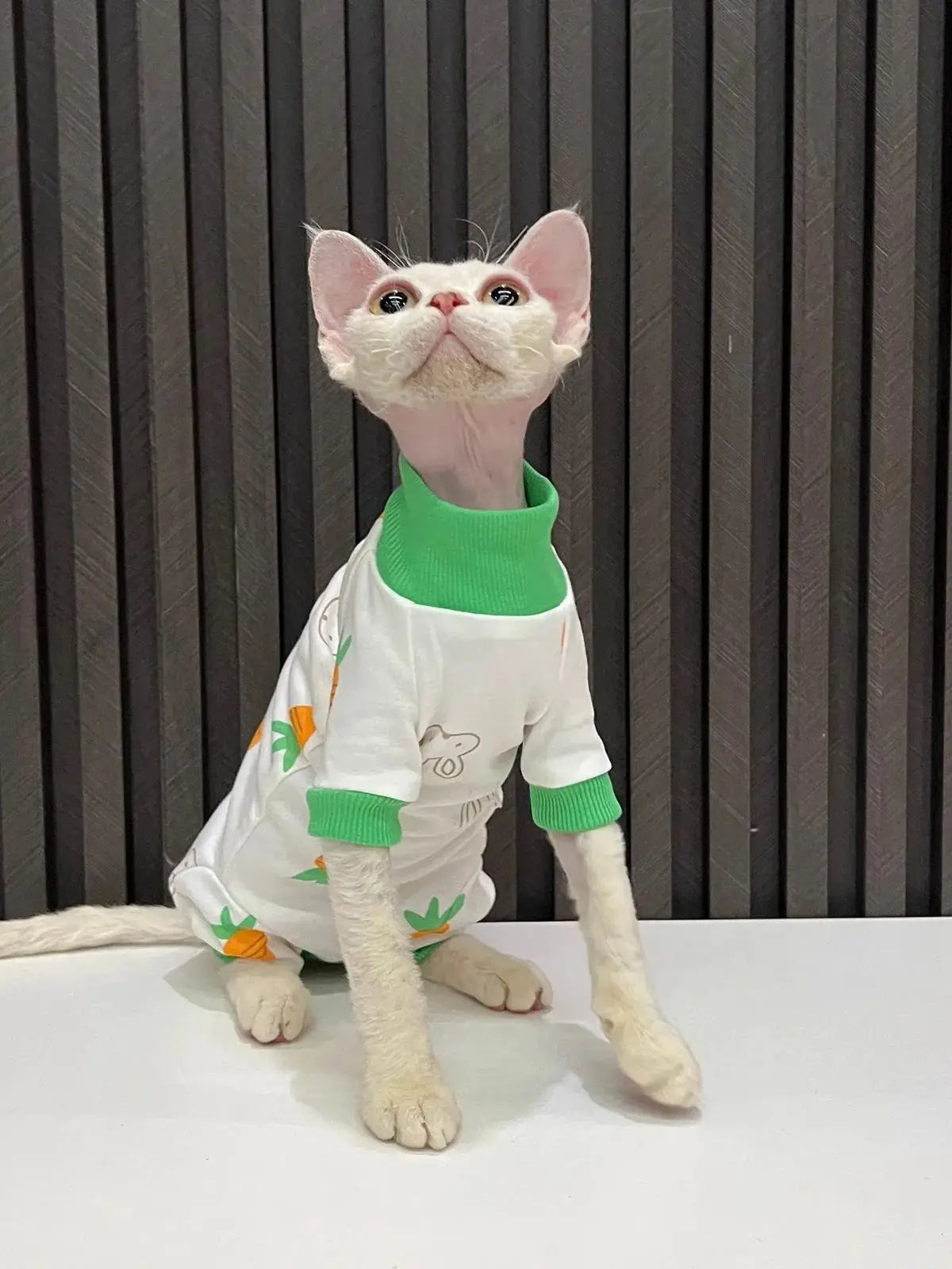 Cartoon Four-Legged Clothes, Carrots, Bunny Prints, Hairless Cat Clothes, Sphynx Cats, Devon, All-Inclusive, Hair-Proof, Sleeved