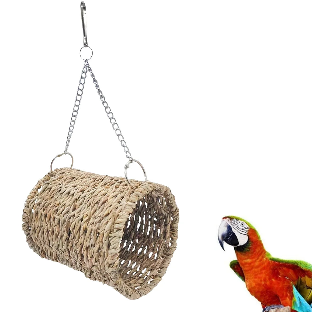 Bird Nest Bed Grass Tunnel Hammock Hanging Parrot Pet Chinchilla Hamster Cage Ornament Decoration Hamster Cradle Woven Straw Bed
