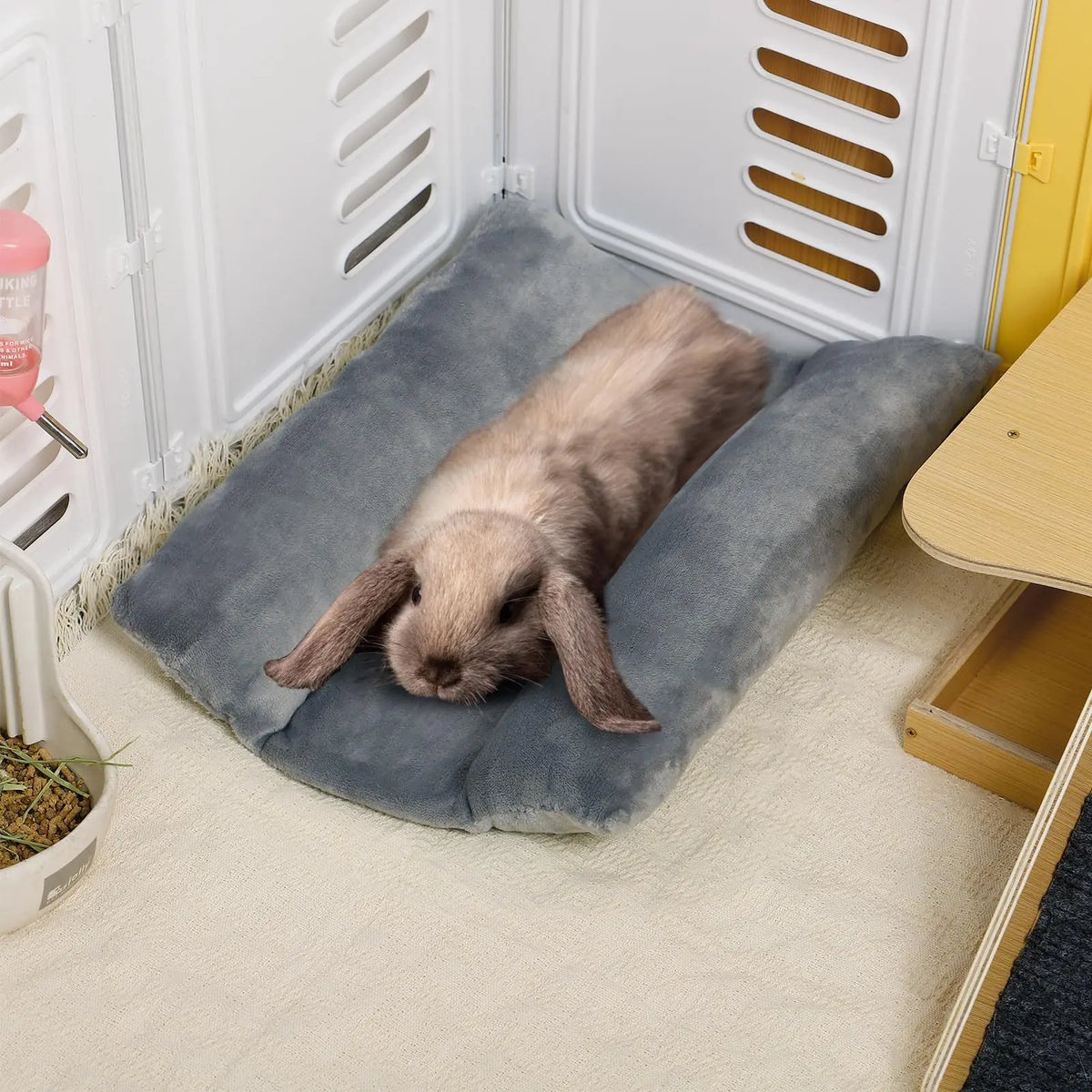 Rabbit Bed Thickened Soft Bunny Concave Bed Cuddle Cushion Plush Mat with Cotton Lounger Pillows Small Pet Flop Mat for Sleeping