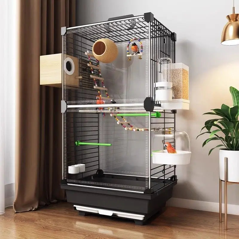Transparent Ornamental Cage Parrot Bird Cage Double-layer Large Space Bird Supplies Easy Interactive House with Drawer Tray