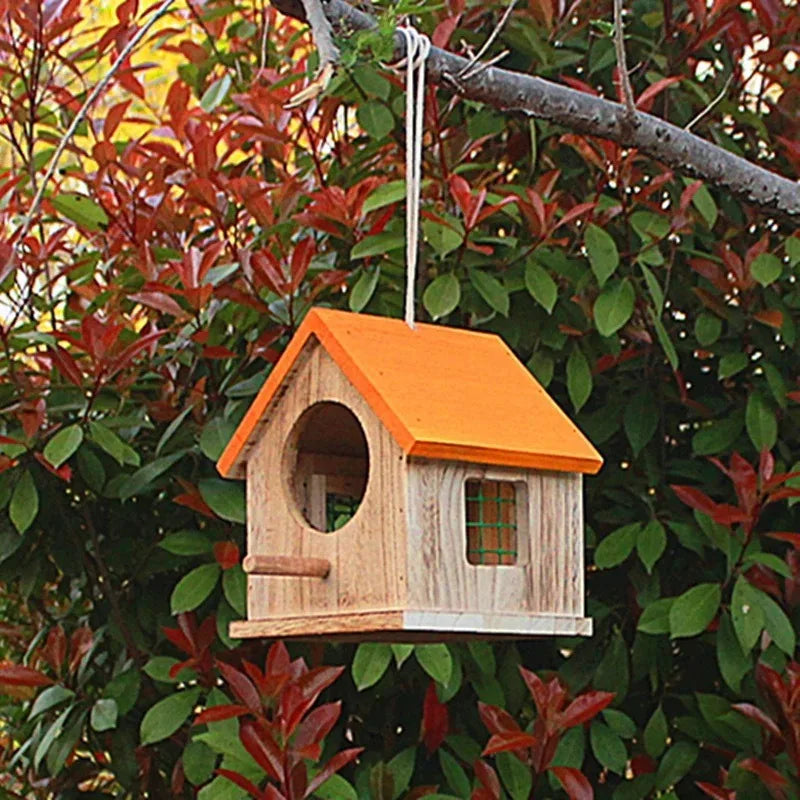 Outdoor Rainproof Bird Cages Campus Hanging Handmade Wooden House Parrot Breeding Box Warm Hatching Nest Bird Accessories