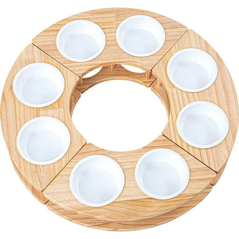 High-Quality Honeycomb-Shaped Cat Food Bowl Set Ceramic with Round Wooden Base for Home Pet Care and Feeding