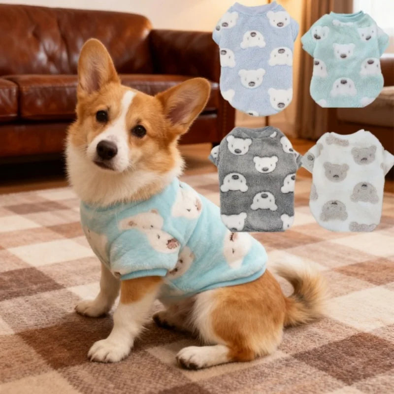 Pet Clothes Autumn Winter Flannel Cat Dog Clothing Warm Dog Cat Indoor Loungewear Pajamas Bear Print Two-legged Puppy Vest