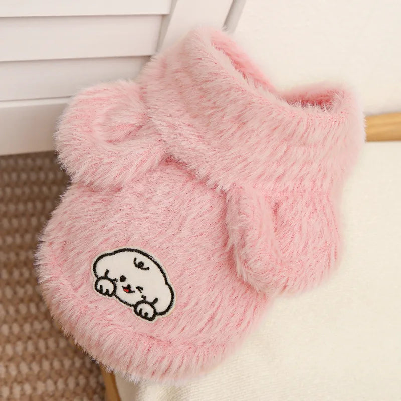 Cute Cat Hooded Vest Pet Dog Clothes Clothing Supplies Teddy Bear Hairless Cat  Autumn Winter Warm Clothes Imitation Mink Fur