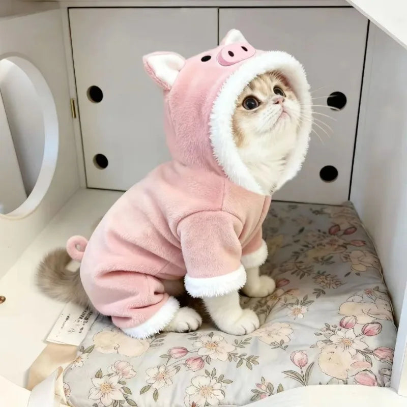 Neue Katzenkleidung – Süßes Schweinchen-Design – Verdicktes Herbst- und Winter-Outfit – Vierbeiniger Overall – Warme Haustierkleidung für kleine Haustiere
