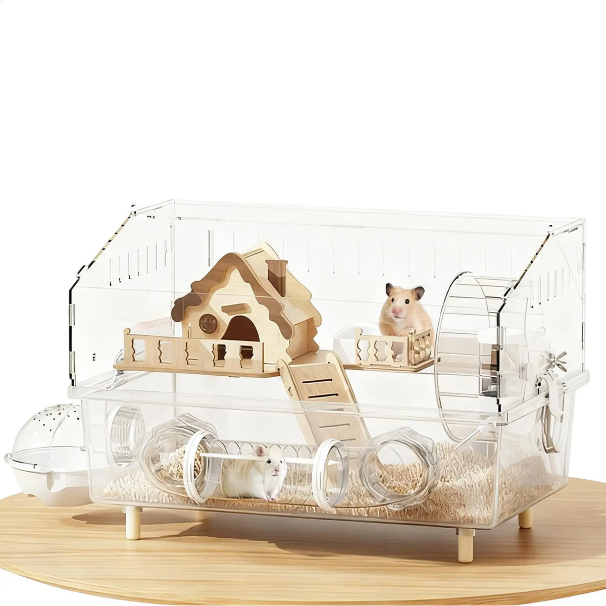 Acrylic Hamster Cage 2-Layer Clear Acrylic Pet Habitats Hamster Enclosure for Indoor Outdoor Home Yard Breeding Observation Pet