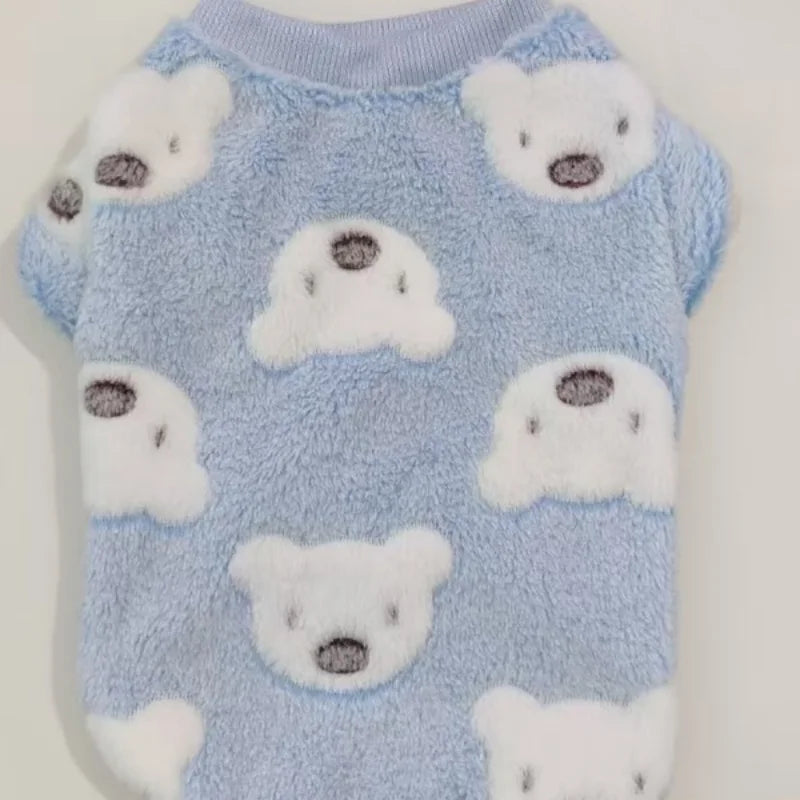 Pet Clothes Autumn Winter Flannel Cat Dog Clothing Warm Dog Cat Indoor Loungewear Pajamas Bear Print Two-legged Puppy Vest