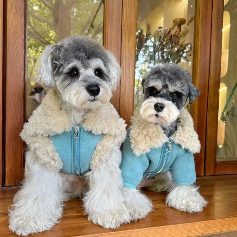 Haustier Hund Kleidung Cord und Samt Jacke Haustier Beine Lammfell Kragen Mantel Jacke Warme Winter Welpen Kleidung für kleine Hunde Mantel