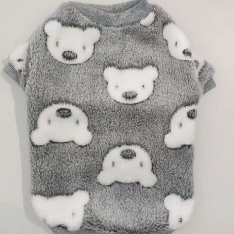 Pet Clothes Autumn Winter Flannel Cat Dog Clothing Warm Dog Cat Indoor Loungewear Pajamas Bear Print Two-legged Puppy Vest
