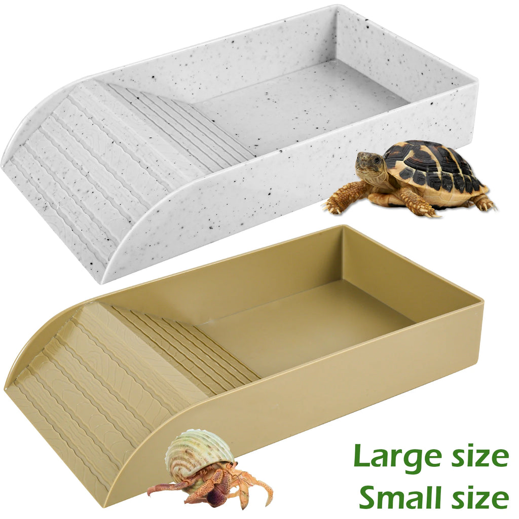 Plastic Tortoise Food Dish turtle tank Water Food Feeder Trays with Anti-Slip Ramp Tortoise Habitat Reptile accessories