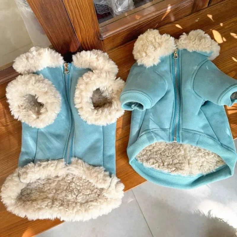 Pet Dog Clothes Corduroy and Velvet Jacket Pet Legs Lamb Fur Collar Coat Jacket Warm  Winter Puppy Clothes for Small Dogs Coat