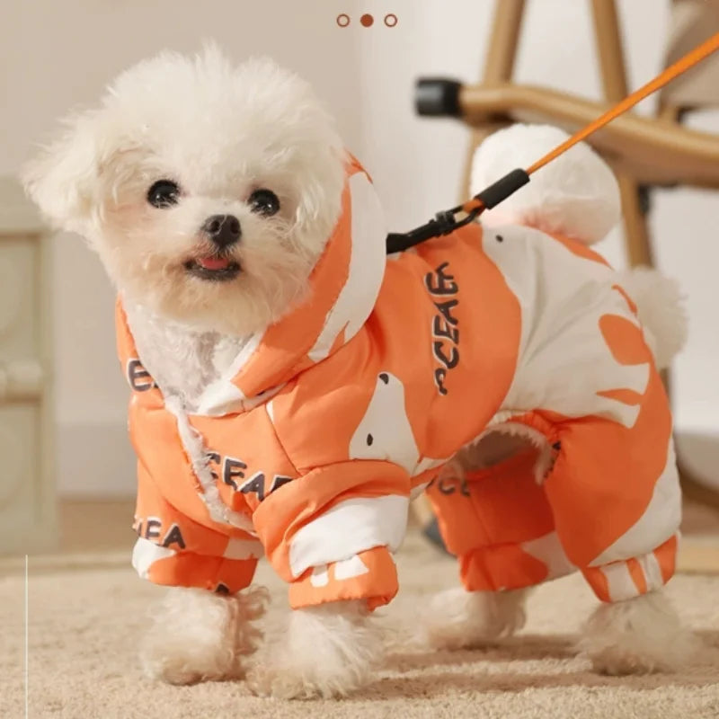 Dog Clothes Parkas Autumn and Winter Splash-proof Puppy Warm Four-legged Cotton Clothes Pet Outdoor Waterproof Clothing Teddy