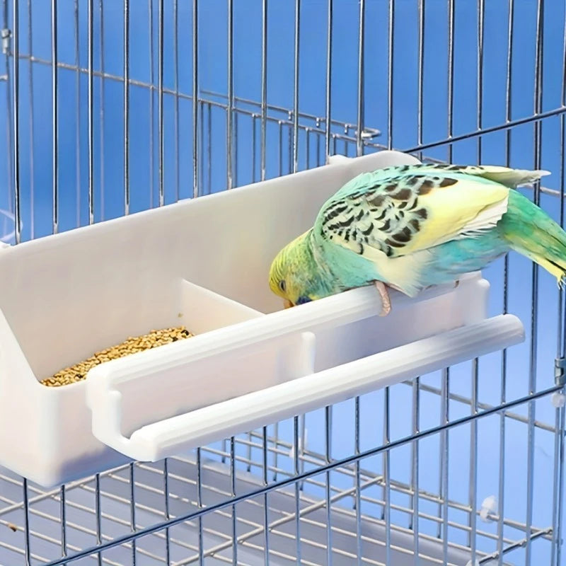 Bird Food Feeder Parrot Hanging Food and Water Bowl Double Grid Food Dispenser For Parrots Parakeets Pigeons