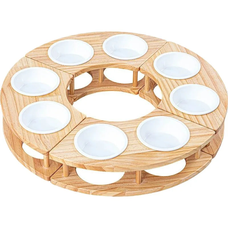 High-Quality Honeycomb-Shaped Cat Food Bowl Set Ceramic with Round Wooden Base for Home Pet Care and Feeding