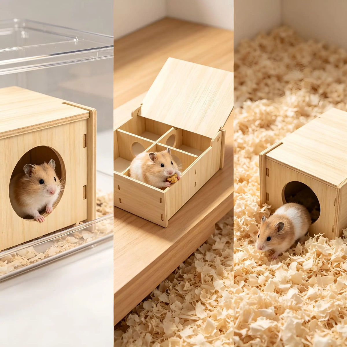 Natural Wood Cage Wooden Multi-chamber Hideout Tunnel with Ventilation for Small Pet Accessory Pet Supplies