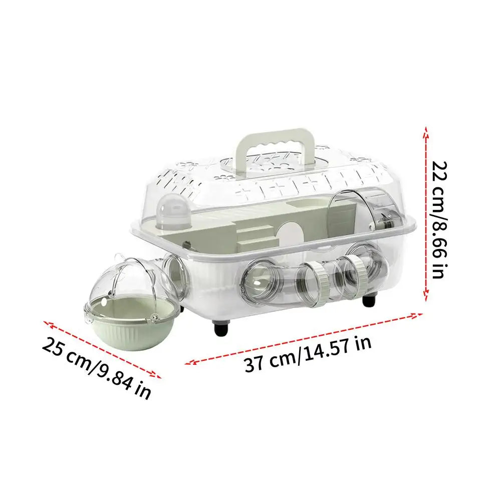 Hamster Cages 2-Layer Detachable Transparent Carrier With Tunnel And Silent Wheel 37x25x22cm Hamster Habitat For Exercise