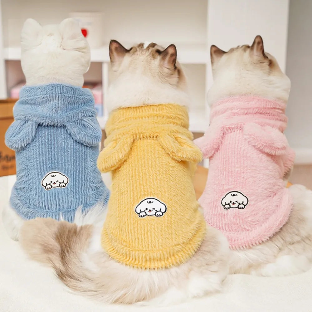 Cute Cat Hooded Vest Pet Dog Clothes Clothing Supplies Teddy Bear Hairless Cat Autumn Winter Warm Clothes Imitation Mink Fur