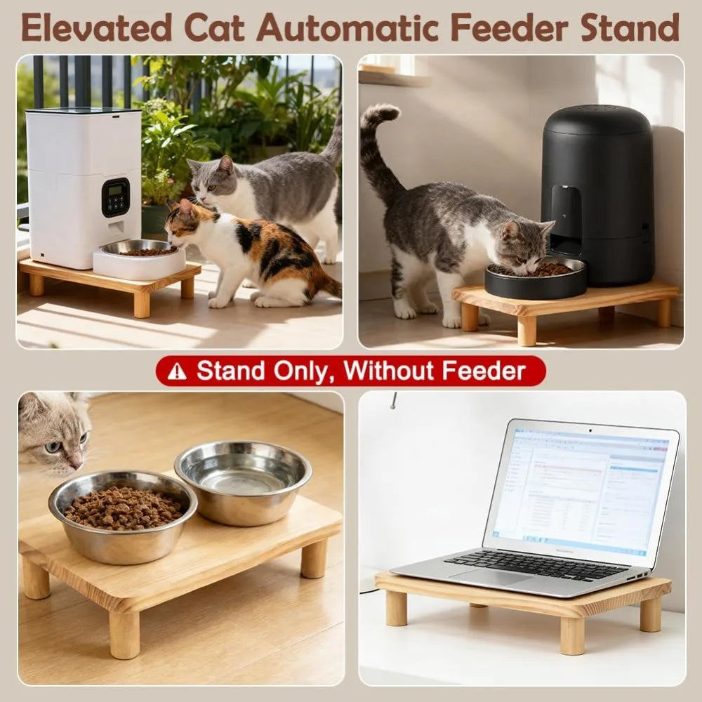 Cat Food Stand for Automatic Feeder&Tradition Bowls,Elevated Cat Food Table Station,Relieves Spine and Joints Noticeably on Pets