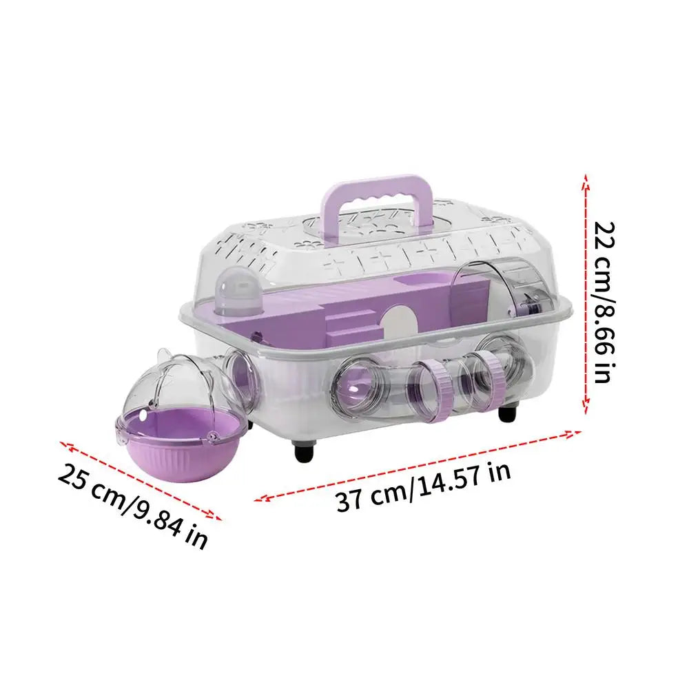 Hamster Cages 2-Layer Detachable Transparent Carrier With Tunnel And Silent Wheel 37x25x22cm Hamster Habitat For Exercise