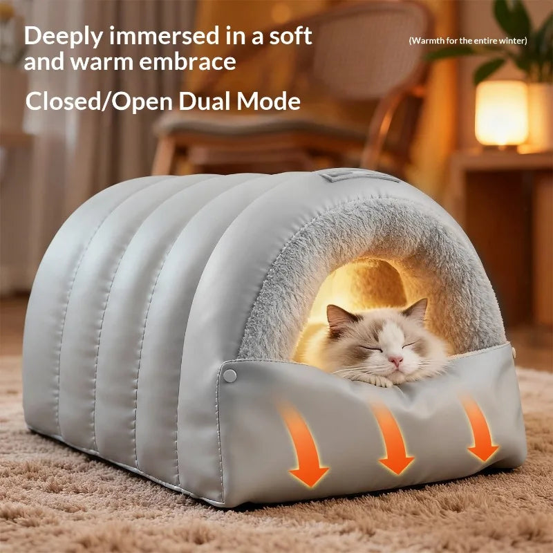 Semi-Enclosed Cat Bed Winter Warm Cat Cave Bed Washable Cat House Non-Slip Warm Waterproof Bottom for Indoor Cats Anti-Anxiety