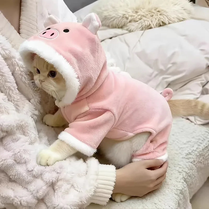 New cat Clothes   Cute Pig Design   Thickened Autumn and Winter Outfit  Four-legged Jumpsuit Warm Pet Clothing for Small Pets