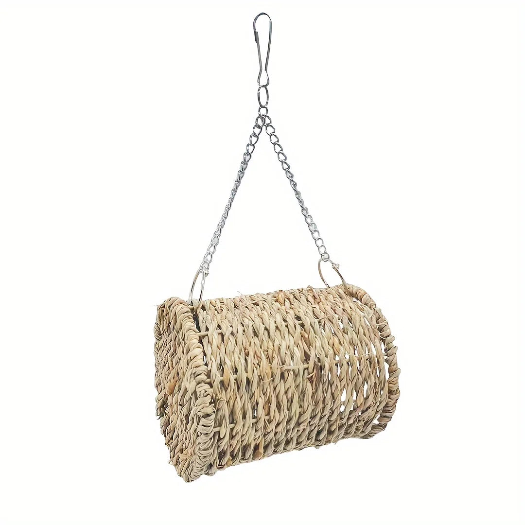 Bird Nest Bed Grass Tunnel Hammock Hanging Parrot Pet Chinchilla Hamster Cage Ornament Decoration Hamster Cradle Woven Straw Bed
