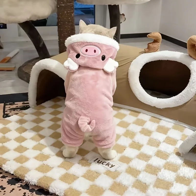 New cat Clothes   Cute Pig Design   Thickened Autumn and Winter Outfit  Four-legged Jumpsuit Warm Pet Clothing for Small Pets