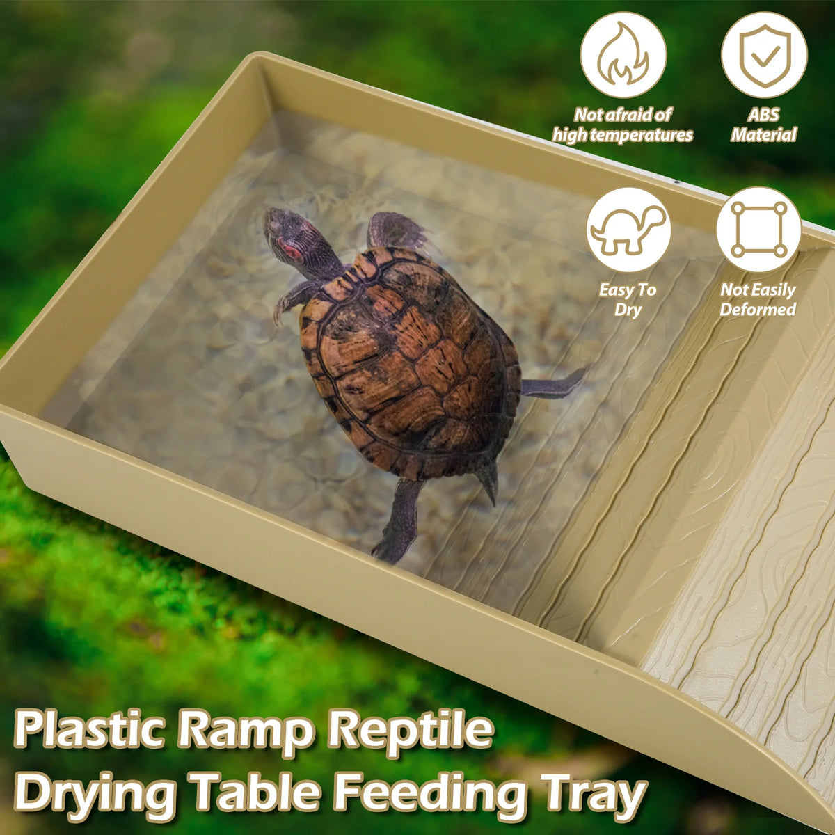 Plastic Tortoise Food Dish turtle tank Water Food Feeder Trays with Anti-Slip Ramp Tortoise Habitat  Reptile accessories