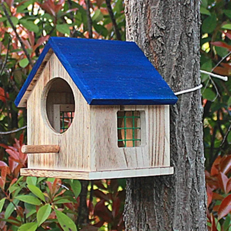Outdoor Rainproof Bird Cages Campus Hanging Handmade Wooden House Parrot Breeding Box Warm Hatching Nest Bird Accessories