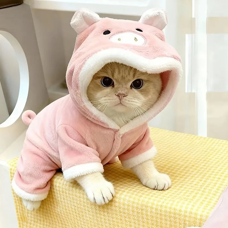 New cat Clothes   Cute Pig Design   Thickened Autumn and Winter Outfit  Four-legged Jumpsuit Warm Pet Clothing for Small Pets