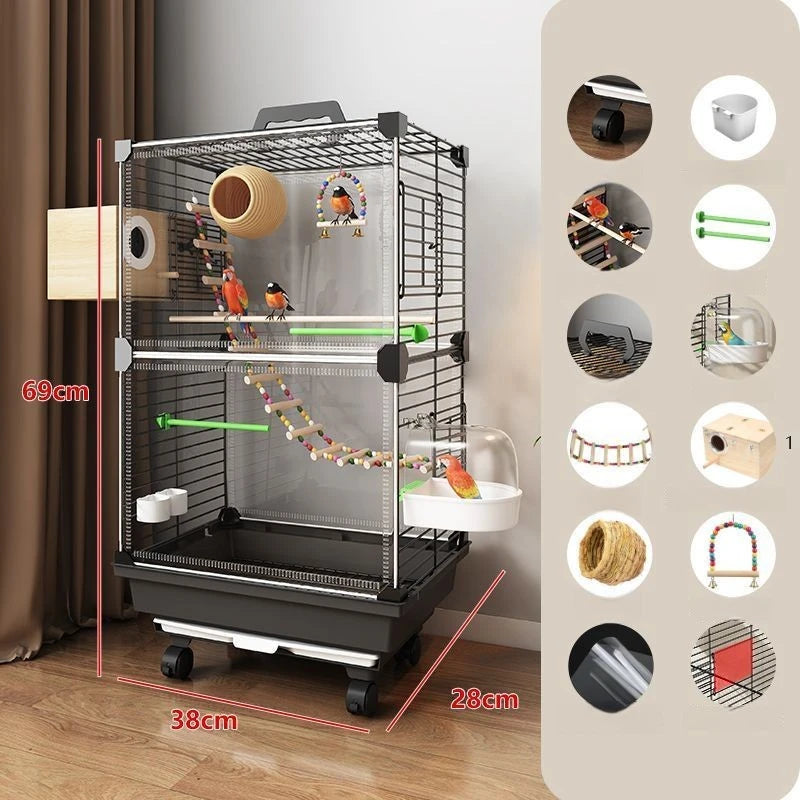 Transparent Ornamental Cage Parrot Bird Cage Double-layer Large Space Bird Supplies Easy Interactive House with Drawer Tray