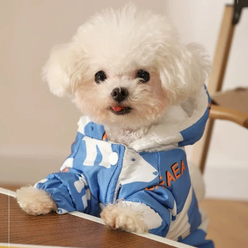 Hundekleidung Parkas Herbst und Winter Spritzwassergeschützt Welpen Warme Vierbeinige Baumwollkleidung Haustier Outdoor Wasserdichte Kleidung Teddy