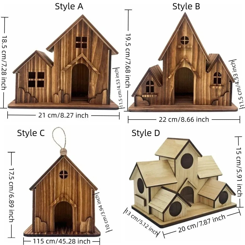 Bird Cages Rainproof Wooden Bird House Ventilation Decorative Hanging Birdhouse Handmade Hatching Nest Tree Balcony