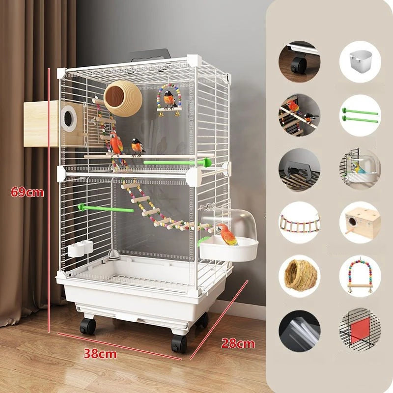 Transparent Ornamental Cage Parrot Bird Cage Double-layer Large Space Bird Supplies Easy Interactive House with Drawer Tray