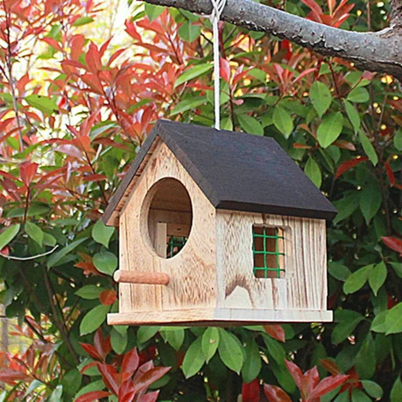 Outdoor Rainproof Bird Cages Campus Hanging Handmade Wooden House Parrot Breeding Box Warm Hatching Nest Bird Accessories