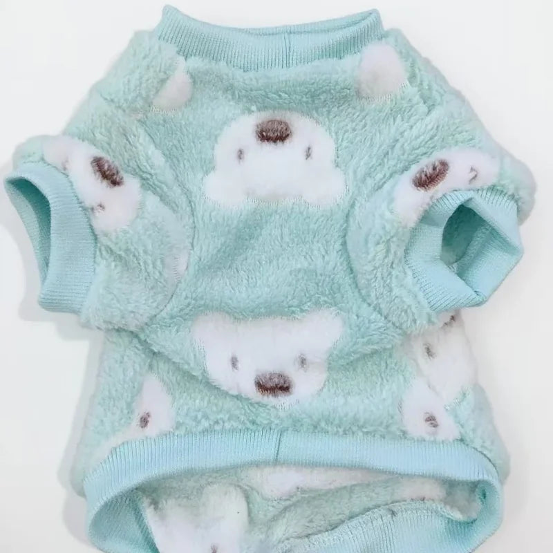 Pet Clothes Autumn Winter Flannel Cat Dog Clothing Warm Dog Cat Indoor Loungewear Pajamas Bear Print Two-legged Puppy Vest