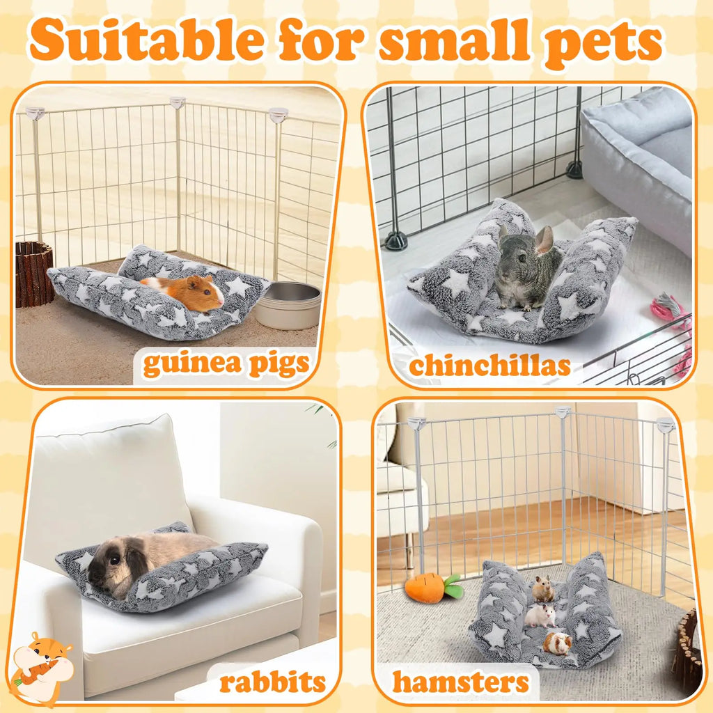 Rabbit Bed - Thick and Soft Concave-Shaped Rabbit Bed, Pillow-Style Soft Cushion, with a Recliner-Style Pillow, Suitable for Indoor Rabbits in Cages, a Sleeping Gift for Rabbits, Gray Star Pattern