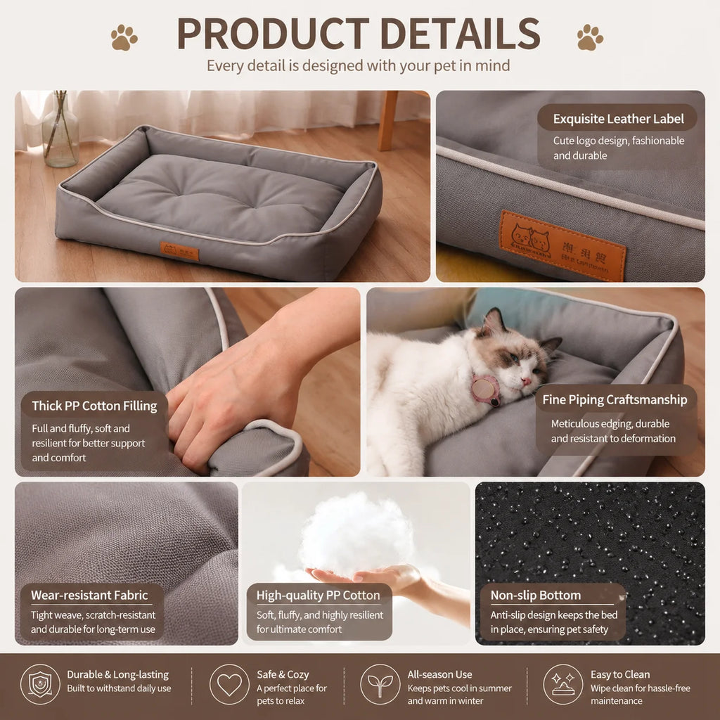 Dog Bed for Large Dogs, Four-Season Square Mattress, Bite-Resistant Cat Bed, Soft Thickened Dog Bed, Waterproof Sofa Pet House