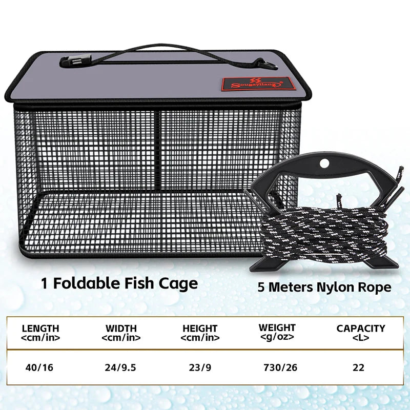 Sougayilang Foldable Fishing Cage Net Fish Carp Bait Cage Shrimp Basket Fish Crayfish Lobsters Catcher Tank Trap Mesh Network
