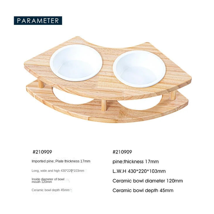 High-Quality Honeycomb-Shaped Cat Food Bowl Set Ceramic with Round Wooden Base for Home Pet Care and Feeding