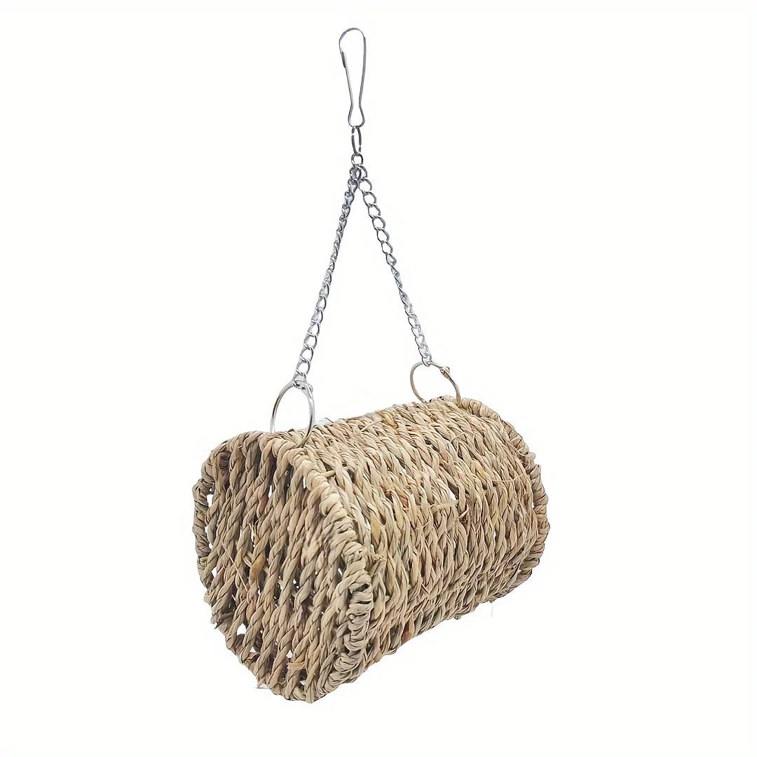 Bird Nest Bed Grass Tunnel Hammock Hanging Parrot Pet Chinchilla Hamster Cage Ornament Decoration Hamster Cradle Woven Straw Bed