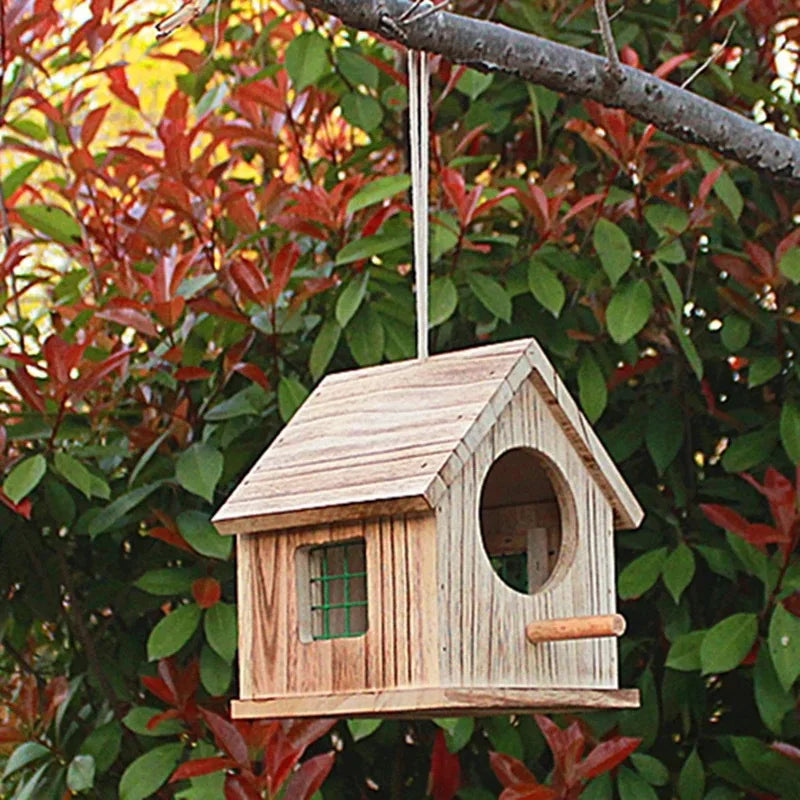 Outdoor Rainproof Bird Cages Campus Hanging Handmade Wooden House Parrot Breeding Box Warm Hatching Nest Bird Accessories