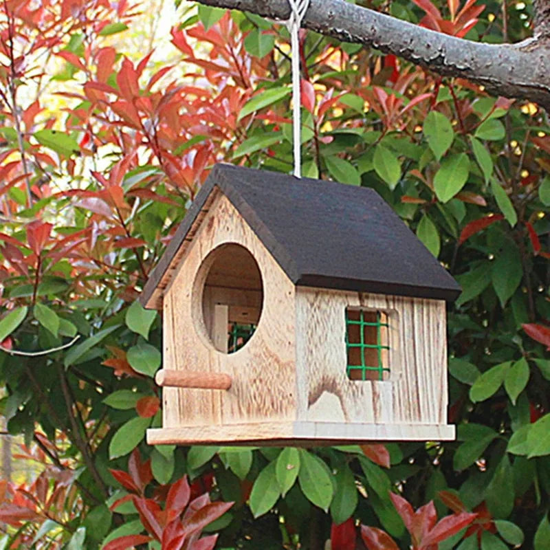 Outdoor Rainproof Bird Cages Campus Hanging Handmade Wooden House Parrot Breeding Box Warm Hatching Nest Bird Accessories