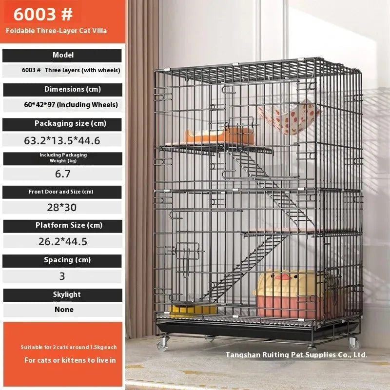 Indoor Cat Villa Cage with Foldable Design Large Multi-Story Cat House Encrypted Pet Cage Furniture for Home