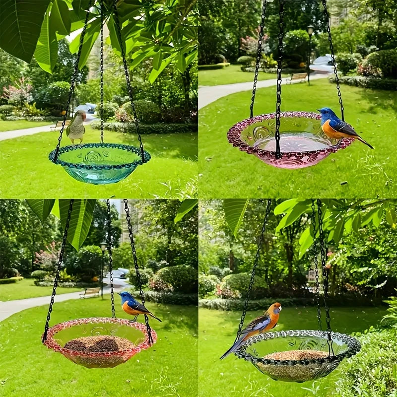 Comedouros e bebedouros de pássaros suspensos, tabuleiros de comida para pássaros ao ar livre, suportes de comida para pássaros, suportes decorativos de comida para pássaros de jardim